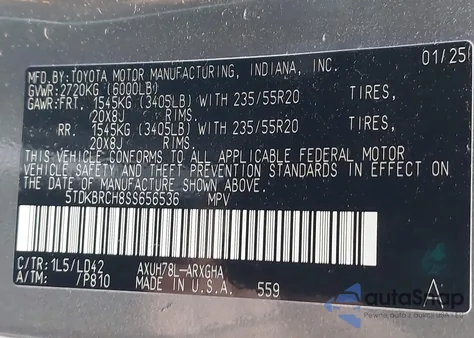 2025 Toyota Highlander Hybrid Limited 25Th Edition из США, поврежденный, VIN 5TDKBRCH8SS656536